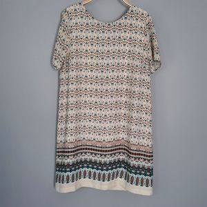 Lulu's Cream and Blue Floral Folk Art Print Mini Shift Dress size Medium